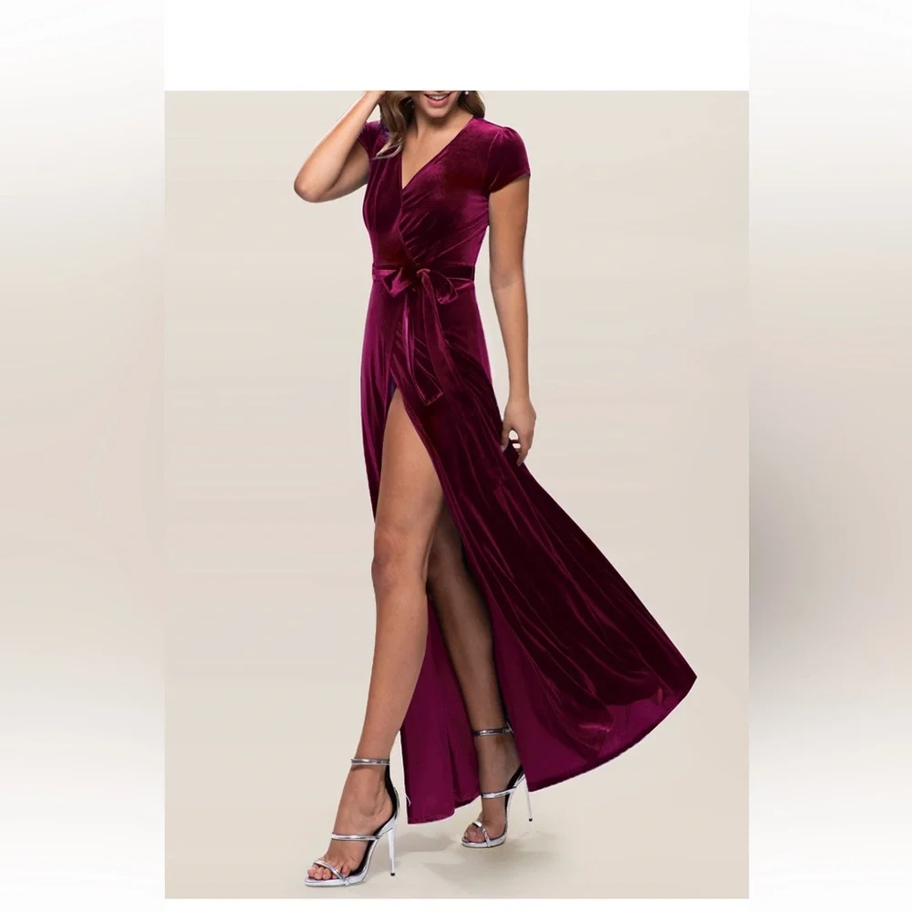 Azazie NWT “Dreaming of you” Cabernet Velvet Maxi Dress size XL - Picture 1 of 6